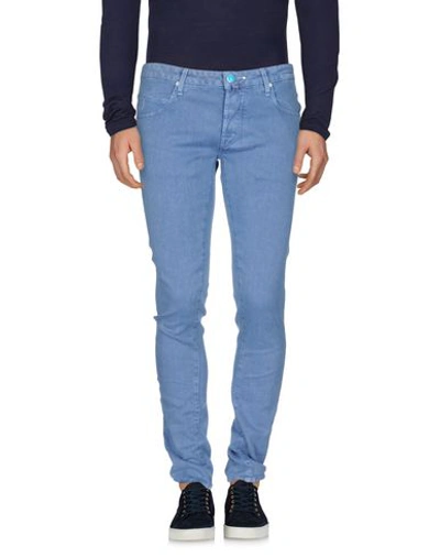 Shop Jacob Cohёn Man Jeans Pastel Blue Size 33 Linen, Cotton, Elastane