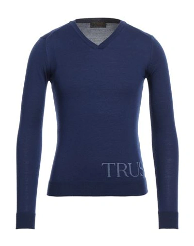 Shop Trussardi Man Sweater Navy Blue Size Xs Wool, Viscose