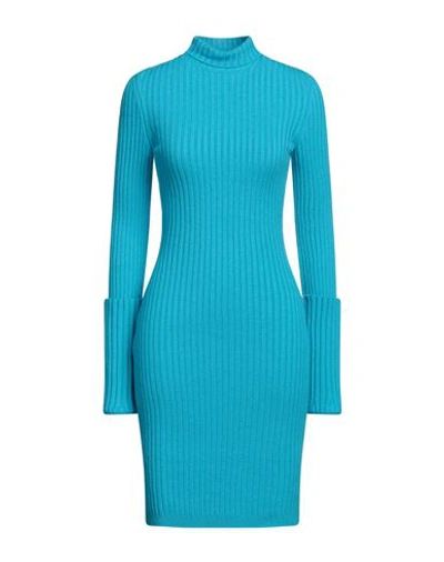 Shop Rabanne Woman Midi Dress Azure Size L Wool, Polyamide, Elastane In Blue