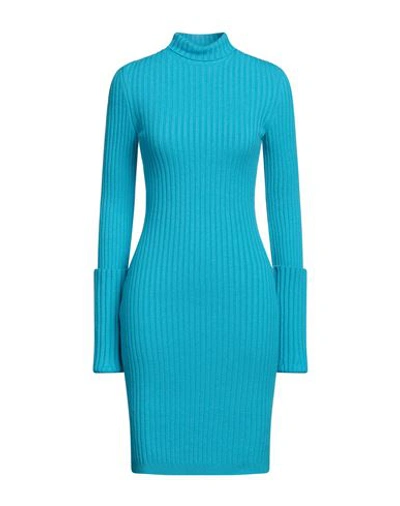 Rabanne Woman Midi Dress Azure Size M Wool, Polyamide, Elastane In Blue