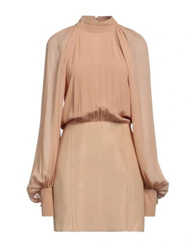 Shop Maria Vittoria Paolillo Mvp Woman Mini Dress Camel Size 8 Acetate, Silk In Beige