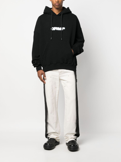 Shop Off-white Logo-print Cotton Hoodie In 黑色