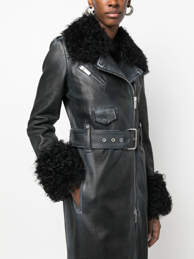 Shop Blumarine Faux Fur-trim Leather Coat In 黑色