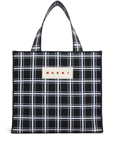Shop Marni Logo-appliqué Checked Tote Bag In Zo644