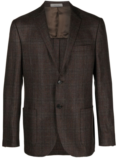 Shop Corneliani Check-pattern Cashmere Blazer In 褐色