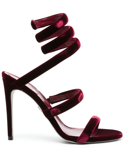 Shop René Caovilla Cleo 110mm Velvet-finish Sandals In 红色