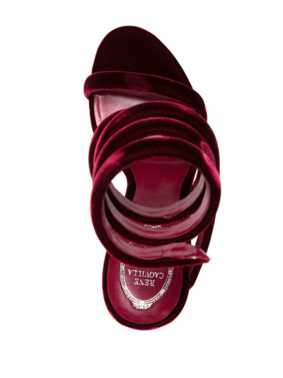 Shop René Caovilla Cleo 110mm Velvet-finish Sandals In 红色