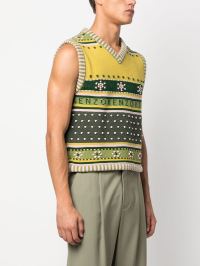 Shop Kenzo Fair Isle Intarsia-knit Vest In 绿色