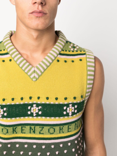 Shop Kenzo Fair Isle Intarsia-knit Vest In 绿色