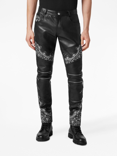 Shop Philipp Plein Slim-cut Leather Trousers In 黑色