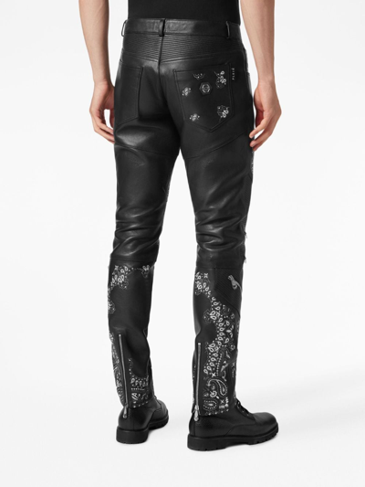 Shop Philipp Plein Slim-cut Leather Trousers In 黑色
