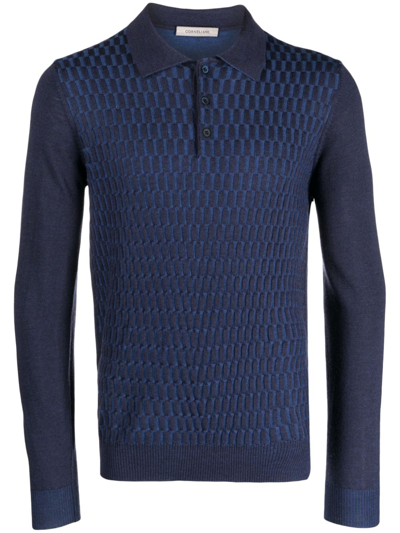 Shop Corneliani Patterned Intarsia-knit Polo Shirt In 蓝色