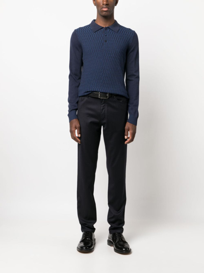 Corneliani Patterned Intarsia-knit Polo Shirt In 蓝色