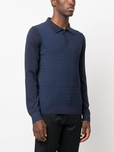 Corneliani Patterned Intarsia-knit Polo Shirt In 蓝色