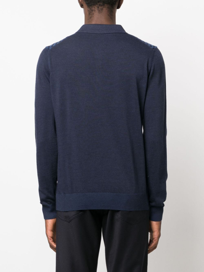Corneliani Patterned Intarsia-knit Polo Shirt In 蓝色