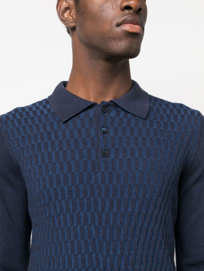 Shop Corneliani Patterned Intarsia-knit Polo Shirt In 蓝色