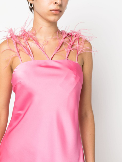 Cult Gaia Karosi Feather Trim Strappy Satin Minidress In 粉色