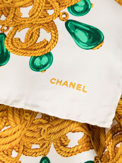 Pre-owned Chanel Logo Print Jewellery Silk Scarf In 白色