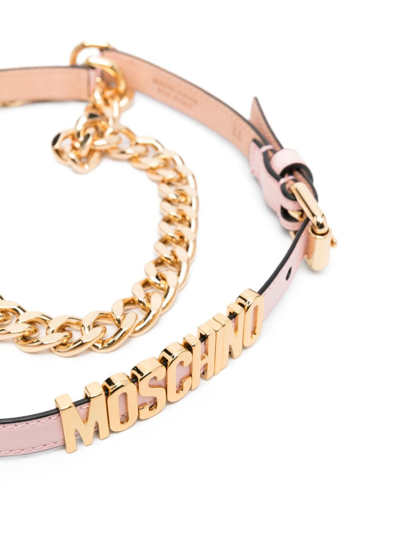 Shop Moschino Logo-lettering Leather Belt In Pink