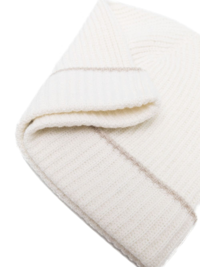 Shop Eleventy Ribbed Cashmere Beanie In 白色