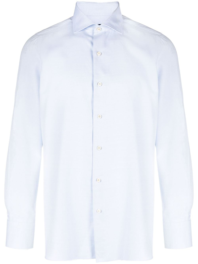 Shop Finamore 1925 Napoli Long-sleeve Cotton-silk Shirt In 蓝色