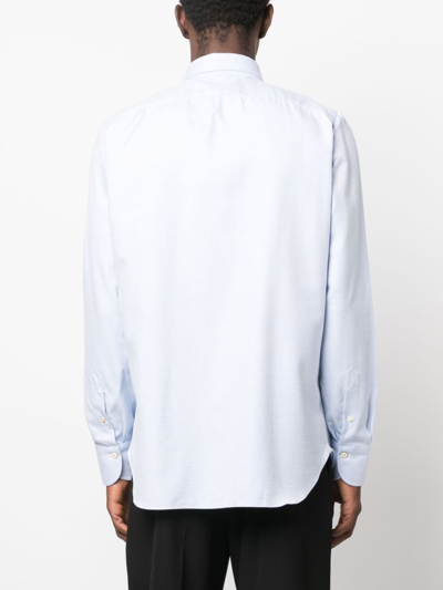 Shop Finamore 1925 Napoli Long-sleeve Cotton-silk Shirt In 蓝色