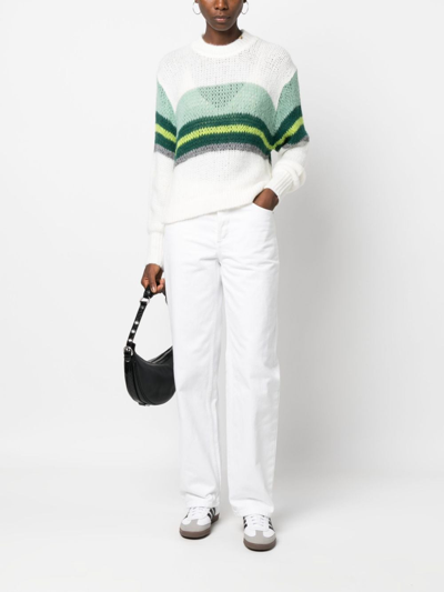 Pinko Honeycomb-knit Striped Jumper In 白色
