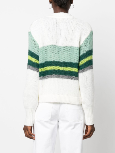 Pinko Honeycomb-knit Striped Jumper In 白色