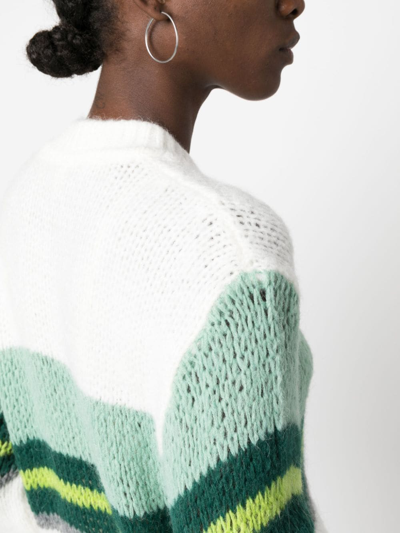 Pinko Honeycomb-knit Striped Jumper In 白色