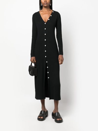 Shop There Was One Button-up Ribbed-knit Dress In Black