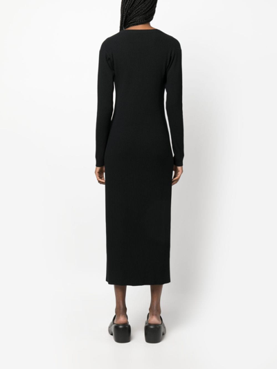 Shop There Was One Button-up Ribbed-knit Dress In Black