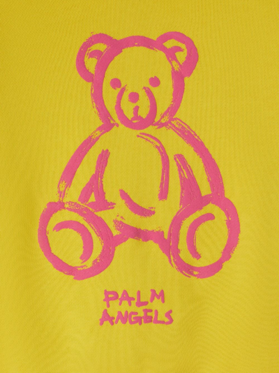 Shop Palm Angels Teddy Bear-print Cotton Hoodie In Yellow
