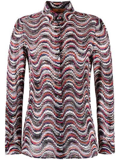 Shop Missoni Wavy-jacquard Button-up Shirt In 粉色