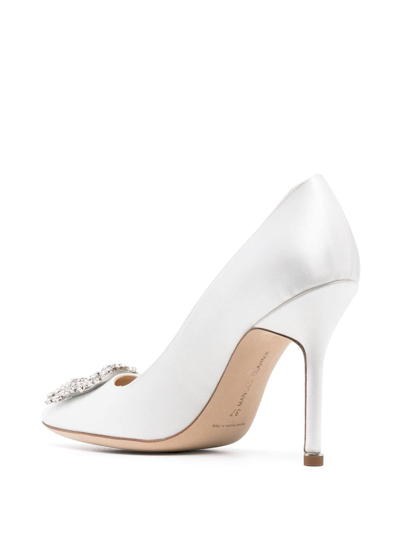 Shop Manolo Blahnik Hangisi 100mm Satin Pumps In Neutrals