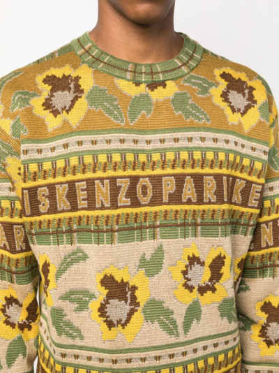 Shop Kenzo Fair Isle Intarsia-knit Crew-neck Jumper In Brown