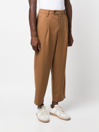Shop Apc Renato Pleated Wool Trousers In 褐色