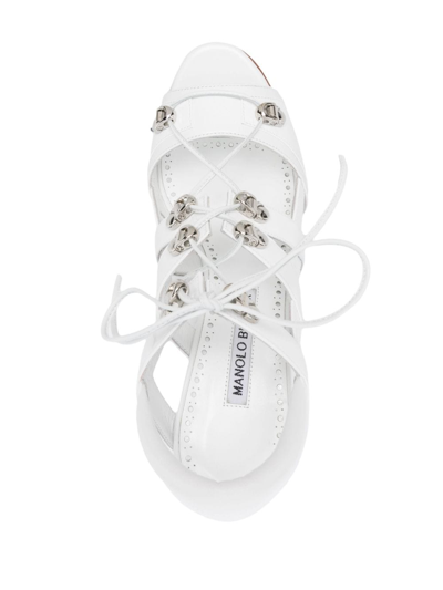 Shop Manolo Blahnik Problax 106mm Lace-up Sandals In White