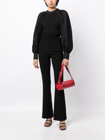 3.1 Phillip Lim Puff-sleeve Plissé Blouse In Black