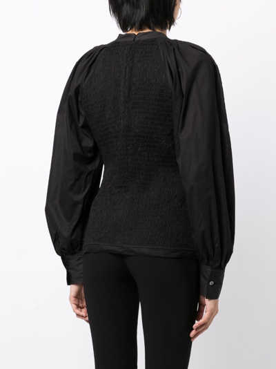3.1 Phillip Lim Puff-sleeve Plissé Blouse In Black