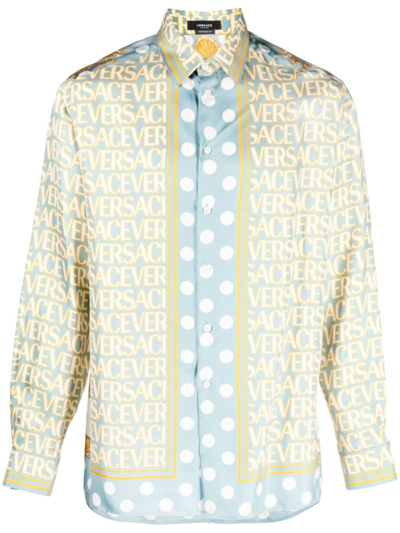 Shop Versace Informal Shirt Combo Logomania Twill Silk Fabric Baroque Pois