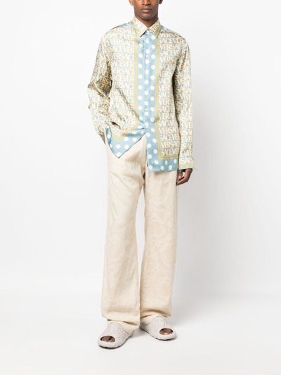 Shop Versace Informal Shirt Combo Logomania Twill Silk Fabric Baroque Pois