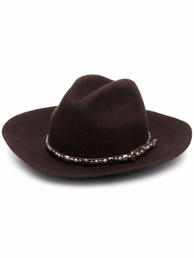 Shop Golden Goose Golden Fedora Hat Felt With Studded Leather Belt