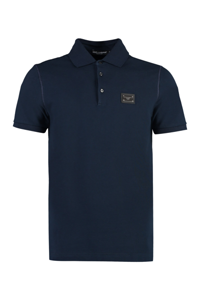Shop Dolce & Gabbana Short Sleeve Cotton Polo Shirt In Blue
