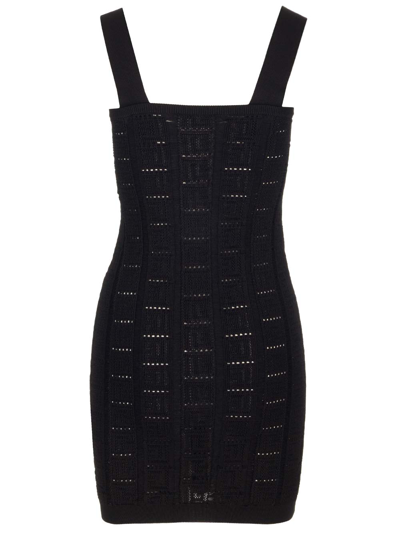 Shop Balmain Knitted Mini Dress With Monogram In Black