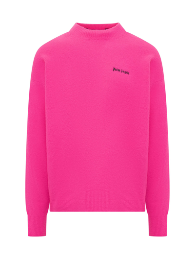 Shop Palm Angels Sweater With Logo In Fuchsia Black