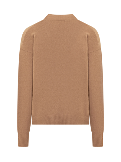 Shop Palm Angels Sweater With Logo In Camel Black