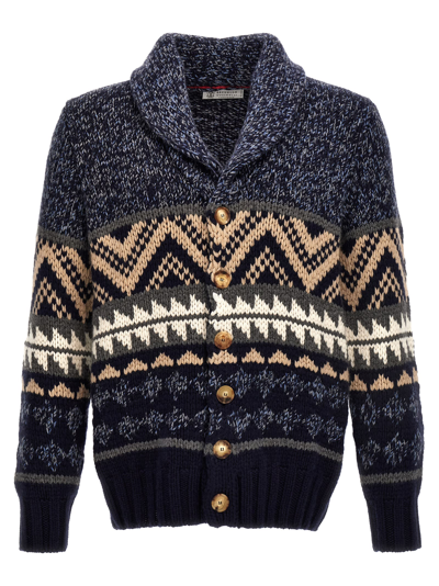 Brunello Cucinelli Mélange Cashmere Cardigan With Inlays In Multicolor