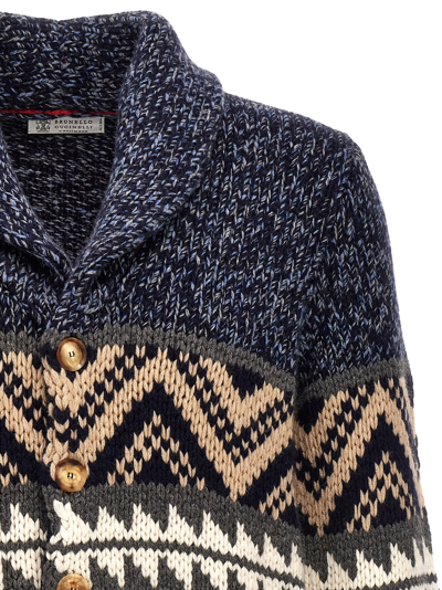 Brunello Cucinelli Mélange Cashmere Cardigan With Inlays In Multicolor