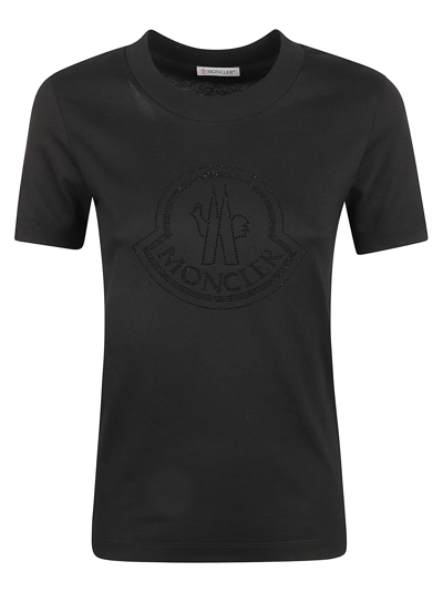 Shop Moncler Embellished Logo T-shirt In Black