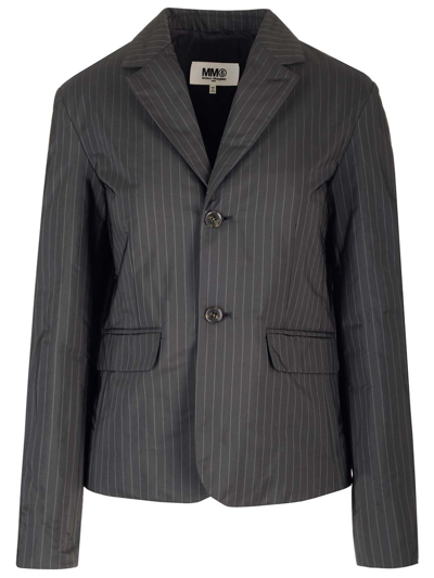 Shop Mm6 Maison Margiela Short Jacket With Pinstripe Motif In Black